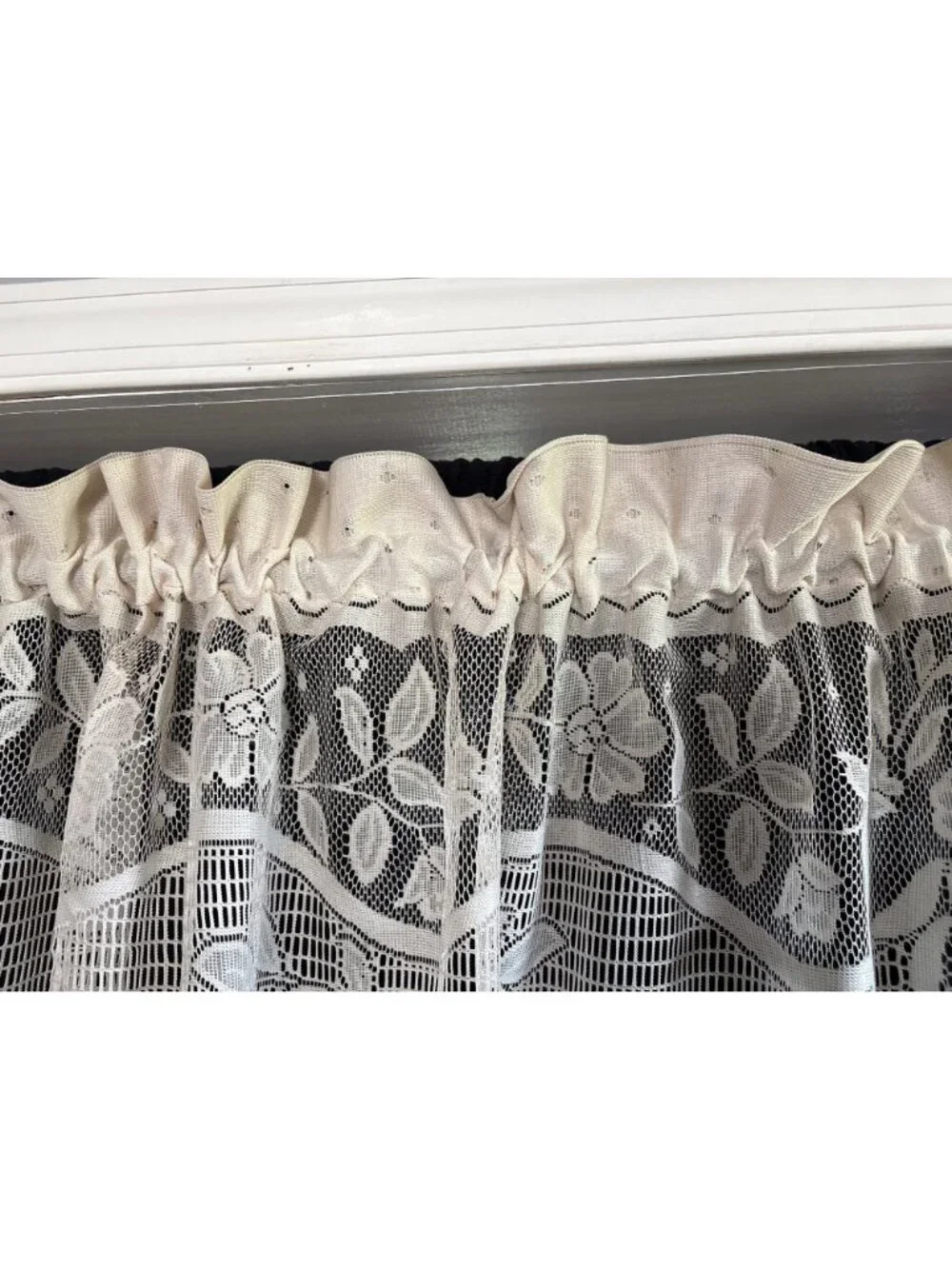 Floral Lace Rod Pocket Window Valance Cream 72x36 Vintage Look